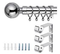Chrome Finish Extendable Metal Curtain Poles Set includes 60 mm Finials, Curtain Rod (160-300 cm), Brackets & Fitting Set