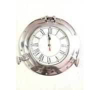 Chrome Finish Maritime Clock with Roman Numerals 12" - Nautical Porthole Wall Clock - Coastal Beach House Decor - Best For Home & Office Decor