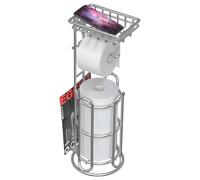 Chrome Free-Standing Toilet Paper Holder for Mega Rolls - Stainless Steel Tissue Dispenser with Phone/Wipe Shelf and Magazine Rack, 6.5 * 24", Blau