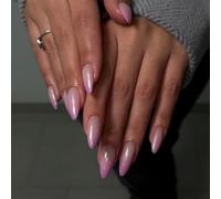 Chrome French False Nails Almond, SXVME Chrome Press On Nails Medium, Glazed Gel Ombre Purple Fake Nails Press on Medium Stiletto for Women Daily Wear