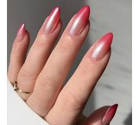 Chrome French False Nails Almond, SXVME Chrome Red Press On Nails Medium, Gradient Red Glazed Gel Fake Nails Press on, Cute Glitter Acrylic Nails Medium Stiletto, Stick on Nails for Women Daily Wear