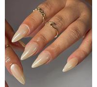 Chrome Glitter False Nails Almond, SXVME Chrome Press On Nails Medium, Glazed Gel Fake Nails Press on, Cute Glitter Acrylic Nails Medium, Natural Stick on Nails for Women Daily Wear, Champagne