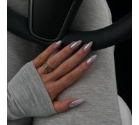 Chrome Grey False Nails Almond, SXVME Chrome Press On Nails Medium, Glazed Gel Fake Nails Press on Medium Stiletto, Cute Glitter Glue on Nails for Women Daily & Party Wear