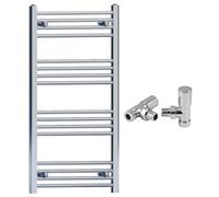 Chrome Heated Bathroom Towel Rail Radiator - Central Heating UK (550 x 1000mm (h), With Angled Valves)