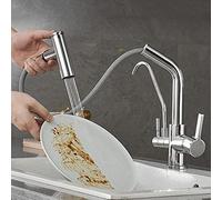 Chrome hot and Cold 2-Jet 3-Way Pull-Out Kitchen Faucet