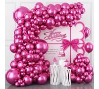 Chrome Hot Pink Balloons Different Sizes, 123 Packs Metallic Fuschia Pink Balloons, Pack of 18 12 10 5 Inch Shiny Fuchsia Balloon Garland Arch Kit for Girls Women Birthday Wedding Decoration