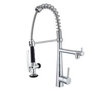 Chrome Kitchen Faucet with Pull Down Sprayer Hot & Cold Water Single Handle Dual Outlet Brass Spring Modern Sink Mixer Tap for Home and Commercial Use