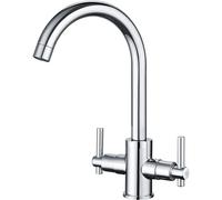 (Chrome) Kitchen Taps Dual Lever Sink Mixer Taps Traditional Monobloc Mixer Taps for Kitchen Sink 1 Hole Swivel Spout Chrome Double Handles Kitchen Faucet