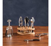 Chrome Kitchen Tool Set with Natural Wood Stand,7-Piece Essential Gadgets For Food Prep,Unique Utensil Set Premier Housewares Silver One Size