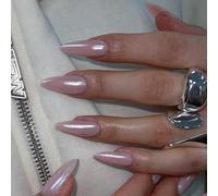 Chrome Light Pink False Nails Almond, SVXME Chrome Press On Nails Medium, Glazed Gel Fake Nails Press on, Glitter Glue on Nails Medium Cute, Natural Fit Stick on Nails for Women Daily & Party Wear