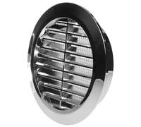 Chrome Louvred Wall Vent Grille with Flyscreen for Ø 100 mm / 4" Round Wall Outlet - Air Ventilation Duct Cover with Anti-Insect Mesh and Rear Spigot, Tough and Durable ABS Plastic