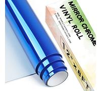 Chrome Mirror Permanent Vinyl,12"x 8ft Blue PET Self Adhesive Vinyl for Cricut, Silhouette Cameo, Blue Vinyl Roll for Decor Sticker, Party Decoration