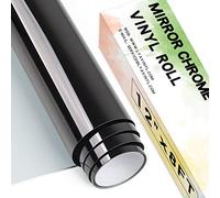 Chrome Mirror Permanent Vinyl Roll,12"x 8ft Black PET Self Adhesive Vinyl for Cricut, Silhouette Cameo, Black Vinyl Roll for Decor Sticker, Party Decoration
