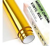 Chrome Mirror Permanent Vinyl Roll,12"x 8ft Gold PET Self Adhesive Vinyl for Cricut, Silhouette Cameo, Gold Vinyl Roll for Decor Sticker, Party Decoration