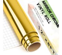 Chrome Mirror Permanent Vinyl Roll,12"x 8ft Gold Self Adhesive Vinyl for Cricut, Silhouette Cameo, Gold Vinyl Roll for Decor Sticker, Party Decoration