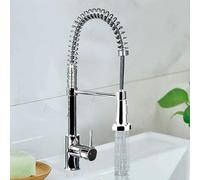 Chrome Monobloc Kitchen Sink Mixer Tap Swivel and Spring Spout Pull Out Hose Spray Single Lever Swan Neck Faucet