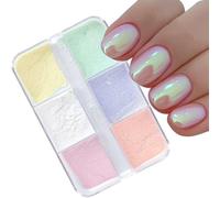 Chrome Nail Powder,1Box 6Grids Mermaid Neon Nail Art Pigment Powder Set,Holographic Magic Mirror Effect Nail Glitter Powder for Nail Art Design Decoration