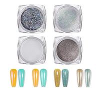 Chrome Nail Powder, 4 Boxes Holographic Nail Powder Mirror Nail Glitter Dust Chameleon Mermaid White Pearl Nail Art Pigment Powder Nail Art Decoration