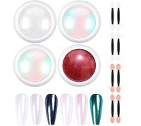 Chrome Nail Powder, 4 Boxes Metallic Mirror Effect Nail Powder Mermaid Aurora White Pearl Nail Pigment Powder Holographic Glitter Dust for Nail Art Decoration (B)