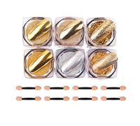 Chrome Nail Powder,6 Boxes Aurora Magic Mirror Effect Nail Powder Dust Manicure Pigments,Holographic Nail Glitter Sequins for DIY Nail Art Design Decoration (Gold)