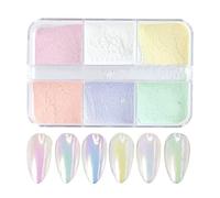 Chrome Nail Powder, 6 Color Aurora Nail Powder Neon Mermaid Nail Glitter Powder Holographic Magic Mirror Effect Nail Pigment Powder Nail Art Decoration