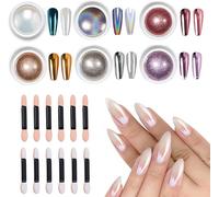 Chrome Nail Powder, Metallic Mirror Effect Holographic Glitter Powder with Ombre Brushes for 3D Designs, Gradient Painting, Nail Art DIY, 18 PCS Nail Art Blooming Brushes Set