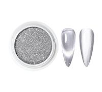 Chrome Nail Powder - Silver Mirrors Effect Nail Powders | Professional Manicure Decoration For Design | Ñail Pigment Supplies For Women, Girls, Shine, Holographic Finish, 1 Jar, Dust
