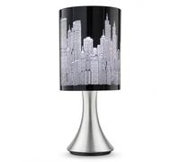 Chrome New York Skyline Touch Table Lamp - Empire State & Manhattan Skyscraper Cut-Out Shade, Mirror Chrome Bedside Lamp with Warm City Glow for Bedroom, Living Room & Office
