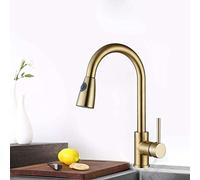 Chrome Nickel Pull Out Kitchen Faucet with 2-Way Sprayer 360 Rotation Single Handle Mixer Tap Sink Crane Warehouse-Golden(Golden Faucet)