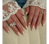 Chrome Ombre French False Nails Almond, SXVME French Press On Nails Short, Gradient Brown Glazed Gel Fake Nails Press on, Glitter Acrylic Nails Short, Natural Fit Stick on Nails for Women Daily Wear
