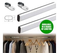 Chrome Oval Wardrobe Rail, Set Of 2X 80Cm Wall Mounted Clothes Hanging Rail