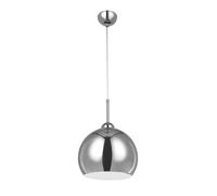 Chrome Pendant Light With White Inner Shade, Dome Lighting For Kitchens, Modern Metallic Ceiling Drop Lamp Premier Housewares Silver One Size