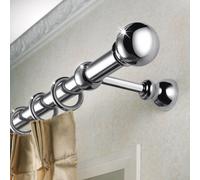 (Chrome - Plain Ball, 120-210 cm (48" - 83" In)) Extendable Heavy Plain Ball Metal Curtain Pole 28mm Eyelet Rail With Rings Fittings Finials