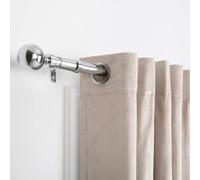 (Chrome - Plain Ball, 120-210 cm (48" -83" In)) Extendable Metal Curtain Poles 28mm With Rings Finials Fittings & Brackets