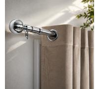 (Chrome / Plain Ball, 70-120 cm (28" - 48" In)) Extendable Metal Curtain Pole 28 mm Includes Finials Rings Brackets & Rod Fittings