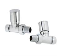 Chrome-Plated Brass 15mm Straight Round Rad Valves Pair - Modern Minimalist Bathroom Towel Rail