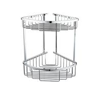 Chrome Plated Large Wire Shower Caddy - Double Corner 2 Tier Basket with Solid Brass Rack for Bathroom Organization