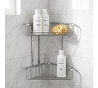 Croydex Slimline Large Corner Shower Caddy, 2 Tiers | Wall Mounted | Space Saving Design | Durable Chrome Plated Finish | Rust Resistant | Holds up to 5kg