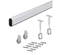 Chrome-Plated Steel Wardrobe Tube 30 x 15 mm - 2000 mm Oval Wardrobe Rail with 2 Pieces Cabinet and Brackets for Ceiling Mounting