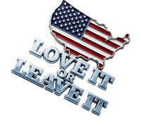 Chrome-Plated Vehicle Badge with Raised Flag Artwork, Car 1logo | Raised Lettering and Map Shape, Red White and Blue Pattern, Adhesive-Backed Application on a Clean Display Area