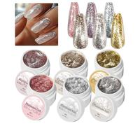 Chrome Platinum Glitter Gel Nail Set, 6-Colour High-Shine Manicure Collection for Sparkling Nails Art Decoration, Long-Lasting Shine for Home Use, Daily Wear, Travel, Holiday Styling and