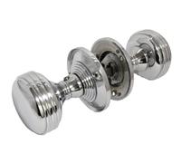Chrome Polished Round Door Knob Set with Tubular Latch - Heavy Reeded Style Sprung Door Knobs for Internal & External Doors. (1 Pair of Handles)