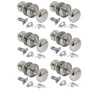 Chrome Polished Round Door Knob Set with Tubular Latch - Heavy Reeded Style Sprung Door Knobs for Internal & External Doors. (6 Pair of Handles + Tubular Latch)