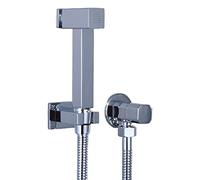 Chrome Polishing Handheld Bidet Sprayer Kit with Pushing Button Brass Square Wall Mount Bidet Faucet for Cold Water Complete Toilet Douche Set LWX