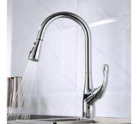 Chrome Pull Out Kitchen Faucet Pull Down Spray Kitchen Mixer Tap Single Handle Water Tap 360 Rotation Home Bathroom Bath Shower Systems Basin Taps Vessel Faucet (Silver)