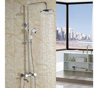 Chrome Rainfall Shower Faucet Set in Wall Shower Column 8" Plastic Rainfall Shower Head Sliding Bar Bath Shower Set Swivel Spout,
