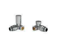 (Chrome) Round Head Manual Corner Radiator Rad Valves 1/2"x15mm Brass Twin Pack