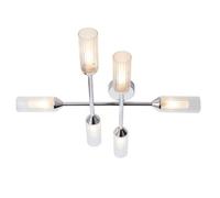 Chrome Semi Flush Bathroom Ceiling Light - Ribbed & Frosted Glass - 6 Bulb