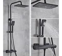 Chrome Shower Faucet Thermostatic Bath Faucet Rain Shower Head Wall Mounted Bathtub Mixer Tap Thermostat ControShower Set,Round,Tube Chrome,Round-Tube Black