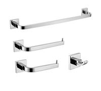 Chrome silver bathroom accessories, screw wall mounted towel bar, clothes hook toilet paper roll holder stainless steel set(4 PCS Robe Hook)